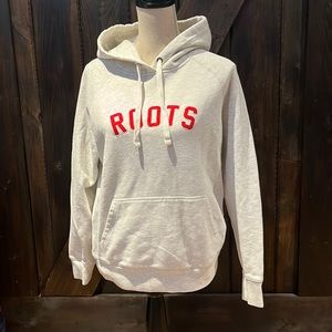 Roots cream and grey with red letters sweater